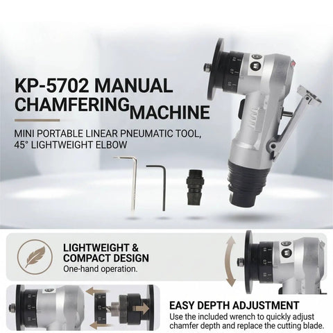 Lightweight 45 Degree Manual Chamfering Tool For Metal Tubes And Edges Mini Portable Handheld Pneumatic Chamferer shown with accessories