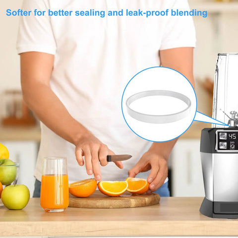 Five Pack Rubber Gasket Seals For Ninja Blender Replacement Rings That Snap In Snug 3.94 Inch Diameter shown with blender