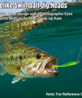 Fish approaching lifelike swimbait with 3D eyes bass jig heads for fishin and angling, visible underwater for saltwater fishing.