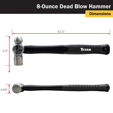 8 Oz Ball Pein Hammer With Forged Steel Head Heavy Duty 11 Inch Shock Absorbing Fiberglass Handle And Textured Rubber Grip