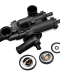 Engine Coolant Thermostat Housing Assembly For Dodge Journey Avenger Compass Patriot Caliber Sebring Four Cylinder 2.4L 2.0L Direct Replacement Fits 2009 2020 Dodge Models, shown with components and gaskets