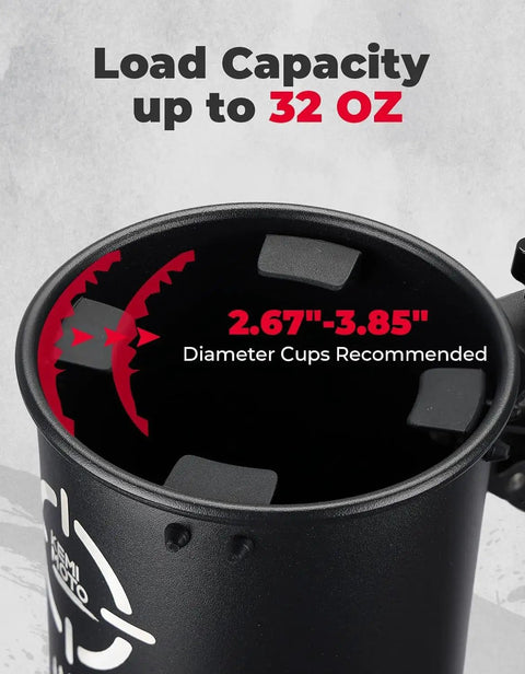 Rugged Motorcycle Cup Holder With Heavy Duty Metal Clamp For 0.6 To 1.5 Inch Range, 32 Oz Bottle Capacity, interior view