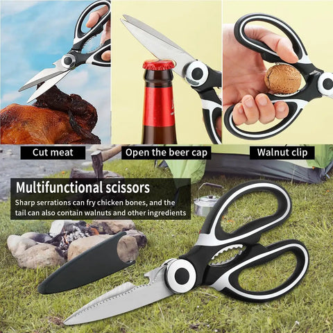 Outdoor Camping Kitchen Utensil Set 10 Piece Stainless Steel Cooking And Grilling Utensils With Travel Organizer scissors