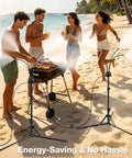 Outdoor Misting System for Patio and Yard, Adjustable 5.25 Foot Standing Mister with 26.5 Foot Line used on beachside BBQ