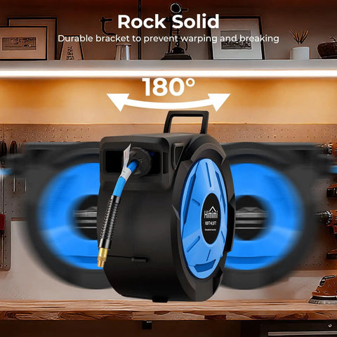 Retractable 3/8 Inch By 100 Foot Hybrid Air Hose Reel With 6.5 Foot Lead-In, Auto Lock And Release System, any length lock