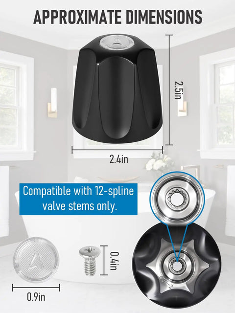Replacement Shower Knob Kit For Verve Tub And Shower Faucets Matte Black with dimensions and components shown