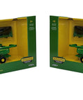 Two Pack 1/64 Scale X9 1000 Combines Die Cast With Clear Windows HD50F Draper Head And Folding C16F Corn Head Boxed Set