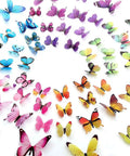 Butterfly Wall Decals Set 80 Pcs 3D Removable Mural Stickers For Home Living Room And Bedroom Decor Mixed Styles A B C D Sizes 1.57 To 2.75 Inches Easy Peel And Stick Cool Wall Art Vibe displaying colorful butterflies on a white background.