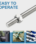 Close-up of Beefy 4 Pack Fully Threaded Rods M8 x 200mm 304 Stainless Steel with nut in use, showcasing ease of operation.
