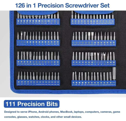 Top Notch 126 In-1 Precision Screwdriver Set With Magnetic Torx Bits Premium Durable Repair Kit For Phones Laptops And Gadgets Super Handy Canvas Pack, 111 precision bits in canvas case