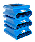 Stacked blue Low Profile Air Mover 0.25 HP, 1200 CFM, 2 Speed Carpet Dryer Floor Fan With Dual GFCI Outlets for tight spaces