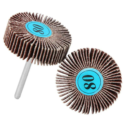 Top Quality 10 Piece Aluminum Oxide Flap Wheel Set For Drill With Metal Shank Sander, 80 grit sanding wheels for various materials.
