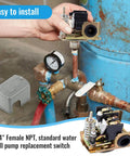 Installation of Well Pump Pressure Switch With Adjustable Differential 30 To 50 Psi, 1/4 Inch Female NPT, on water pipe system