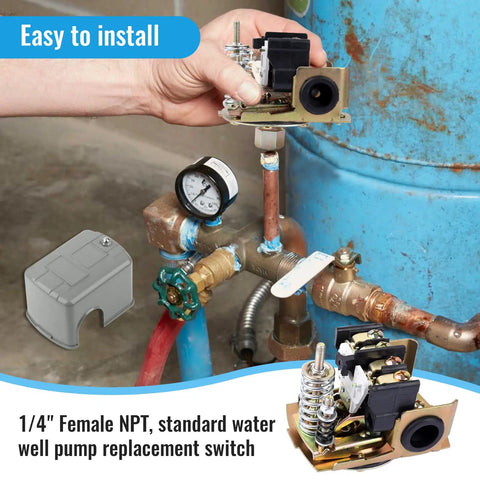 Installation of Well Pump Pressure Switch With Adjustable Differential 30 To 50 Psi, 1/4 Inch Female NPT, on water pipe system