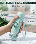 2-In-1 Hydration Bottle With Built-In Foldable Cooling Fan, 23 Oz Portable Dual Drinking Cup with flip lid in hand