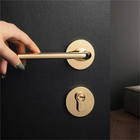 Quiet Room Door Lock Handle For Luxury Interior Design, Slick High Security Anti Theft Door Hardware with gold finish