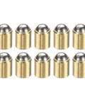 Heavy Duty Six By Seven Millimeter Brass Ball Point Spring Plungers 10 Pack displayed in a row with shiny ball tips and brass cylindrical bodies.