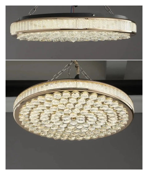 Round Mounted Crystal LED Ceiling Chandelier Light For Living Room Bedroom Study Hallway Sleek Modern Indoor Lighting Fixture