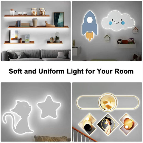 Decorative wall lights featuring designs like rocket, cloud, cat, and star. Soft lighting for bedrooms and living rooms.