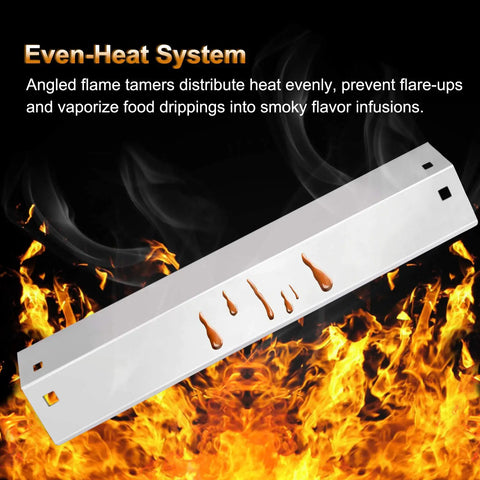 Heat Plates Replacement Kit For Char Griller 5050 5650 3001 E3001 3072 5072 3070 Grills Three Pack Stainless Flame Shields on fire background
