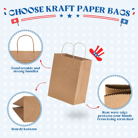 Brown Paper Bags 8x4.25x10.5 Inch 20 Pack With Handles Eco Friendly Kraft Gift Bags For Retail Party Favors Shopping