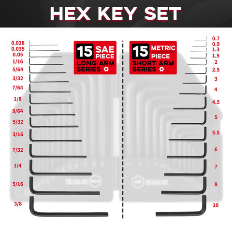 30 Piece Hex Key Set With Organizer Case Alloy Steel L Shape Allen Wrenches SAE And Metric Coverage