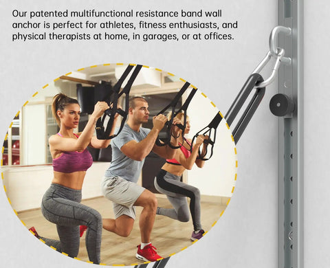 Adjustable Resistance Band Wall Anchor With Auto Locking Mechanism, Forty Inch Built Different Mount System used in a gym.