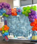 Epic Balloon Arch Kit 122 Pcs Colorful Balloon Garland Set In Purple Dark Blue Green Orange Transparent For Boys Science Birthday Party Lab Scientist Classroom Decorations around lab-themed props.