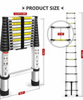 Heavy Duty 12.5 Foot Telescoping Aluminum Ladder With Extendable Reach For Home And Outdoor Projects, Retracted and Extended View