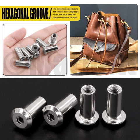 Hexagonal groove feature of 24 Pcs M6x70mm Hex Socket Cap Bolts Kit with barrel nuts and hex key, silver nickel plated hardware.