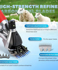 Heavy Weight Electric Sheep Shears Featuring 1200W Motor And 3800 Rpm Output with adjustable carbon steel blades and tightness knob.