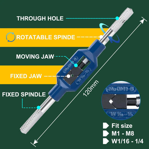 120mm adjustable wrench from 10 Piece Micro Tap Set M1 To M3.5 With Handy Adjustable Wrench For Hand Tapping Tiny Micro Threads
