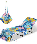 Beach Lounge Chair Towel Cover With Side Pockets, Ultra Soft Microfiber And Terry Cloth, 80 By 26 Inches, Palm Leaves Pattern