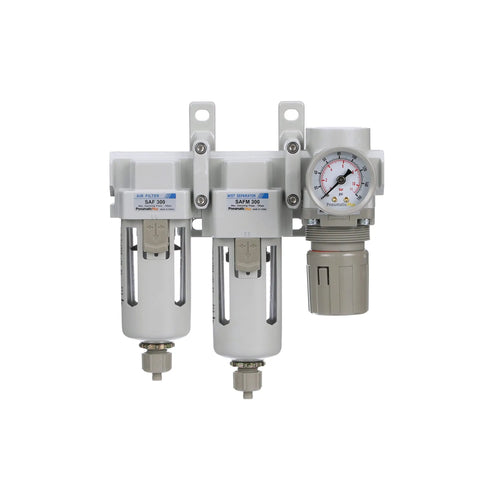 Three Stage Compressed Air Drying System With Particulate Filter Coalescing Filter And Regulator 3 Eighth Inch NPT Poly Bowl
