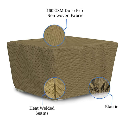 Brown Square Fire Pit Cover with Elastic Fit 160 GSM Duro Pro Breathable Nonwoven Fabric, waterproof and UV resistant
