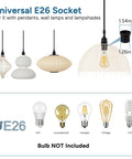 Universal E26 Socket showcased with different types of pendant lights, highlighting compatibility for various bulbs.