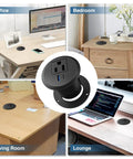2 Inch Desk Power Grommet Outlet With USB C And USB A Recessed Power Strip For Office And Home 20W PD Fast Charge installed in desks