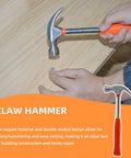 Person using claw hammer with orange TPR handle from 20 Piece Orange Home Tool Set With Ergonomic TPR Handles, Durable Chrome Plated Tools For DIY Home Repairs And Outdoor Projects, Includes Portable Storage Box, Perfect For DIYers Men Women And College Students
