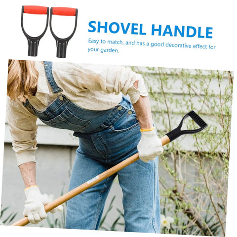 2-Pack D-Shaped Replacement Shovel Handle Grips For Garden Tools Easy Install Ergonomic Comfort Grip in use outdoors.