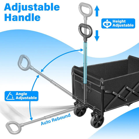 Heavy Duty Folding Wagon Cart With Wheels For Sports Camping And Grocery Collapsible Utility Wagon 360 lb static load handle adjustments