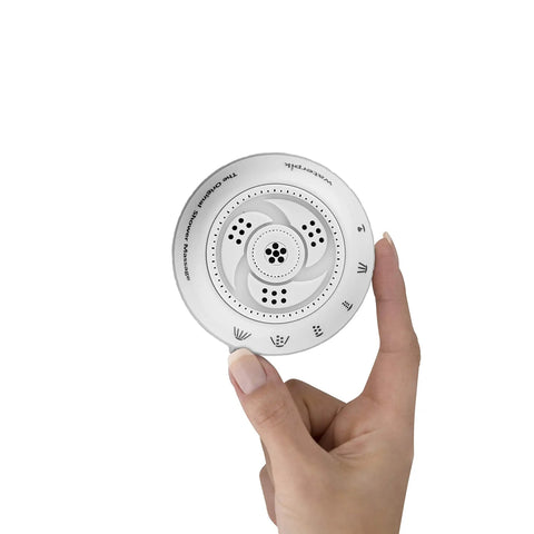 Massage Shower Head With Six Modes And Easy DIY Installation, 1.8 GPM White, Model SM 621E held in hand showcasing spray settings.
