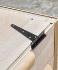 Heavy Duty T Shaped Door Hinges Set Of 10 Carbon Steel Cabinet Hinges for home use on wooden surface, black finish, installed