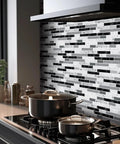 Kitchen with Self Adhesive Peel And Stick Kitchen Backsplash Tiles Gray 12x12 In 10 Sheets Vinyl Decorative Tile Panels shown behind stove