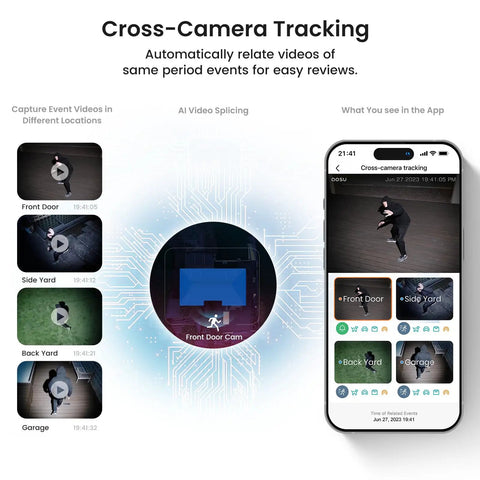 2K Add-On Camera For WirelessCam And SolarCam, Works With aosuBase, night vision, cross-camera tracking interface displayed on phone