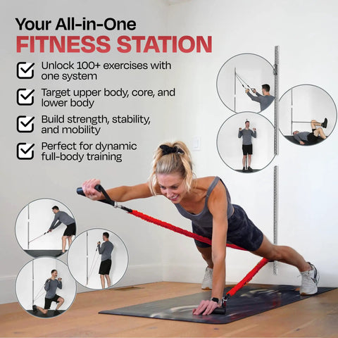 Kickass Aluminum Wall Mounted Fitness Anchor Platform For Heavy Lifting And Muscle Sculpting Adjustable Home Gym Rig With Legit 300 Pound Capacity And Super Quick Install during full-body workout with resistance bands.