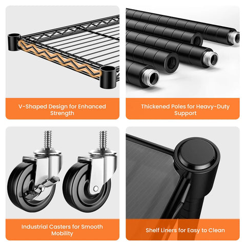 Beefy 60 Inch Wire Shelving With Wheels Heavy Duty Garage Shelving Rack On Casters Adjustable Wire Shelves With Liners Fits 27 Gallon Totes Ideal For Commercial And Warehouse Storage 60 Inch Wide 18 Inch Deep 63 Inch Tall, black casters and shelf liners