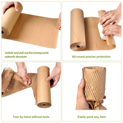 Eco Friendly Packing Paper Made From Recycled Biodegradable Material 12In By 200Ft shown in various uses for fragile item wrapping