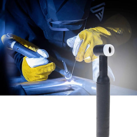 Heavy Duty Wp-26F TIG Torch Head Replacement Kit with durable copper construction nose in use for welding stainless steel.