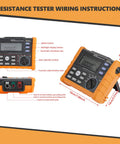 Digital Ground Earth Tester Meter 0 To 4K Ohm Insulation Tester Multimeter with LCD backlight display and wiring instructions.