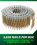 Coil Siding Nails 3,600 Count 1-3/4 Inch By.092 Inch 15 Degree Full Round Head Ring Shank Wire Coil Hot Dipped Steel